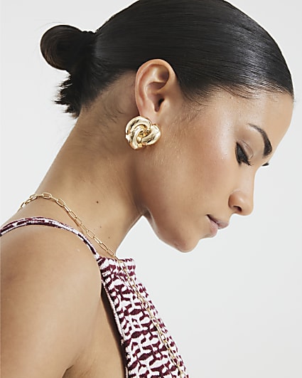 Gold Oversized Knot Stud Earrings