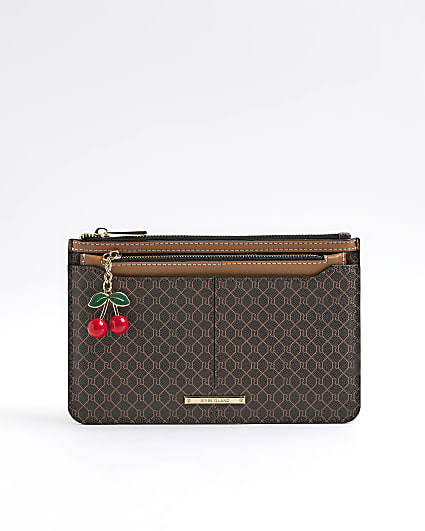 Brown Monogram Print Charm Travel Wallet