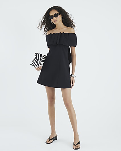 Black Premium Bow Mini Bardot Dress