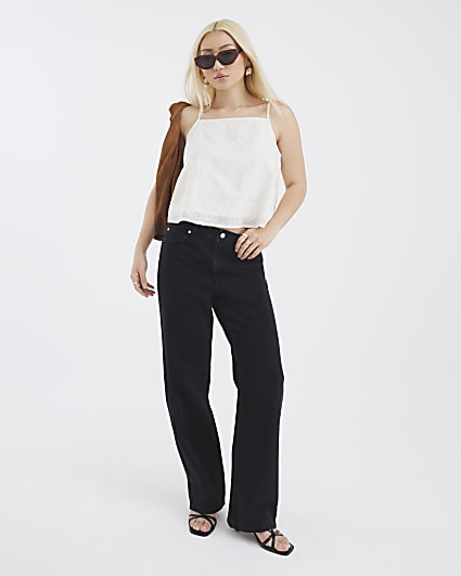 Black High Rise Relaxed Straight Leg Jeans