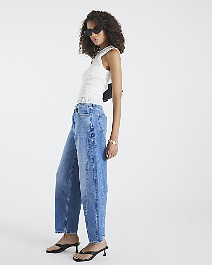 Blue Seamed Barrel Leg Jeans