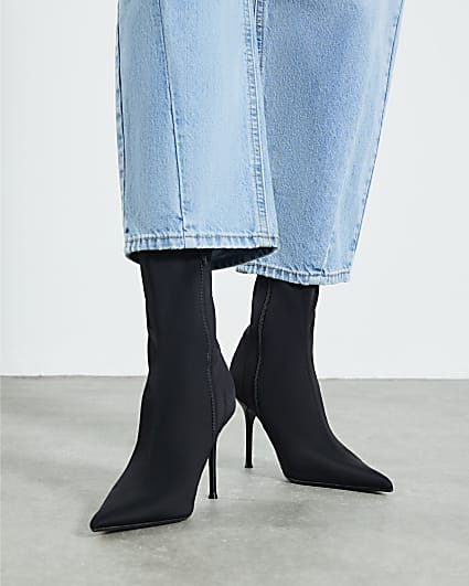 Black Heeled Sock Ankle Boots