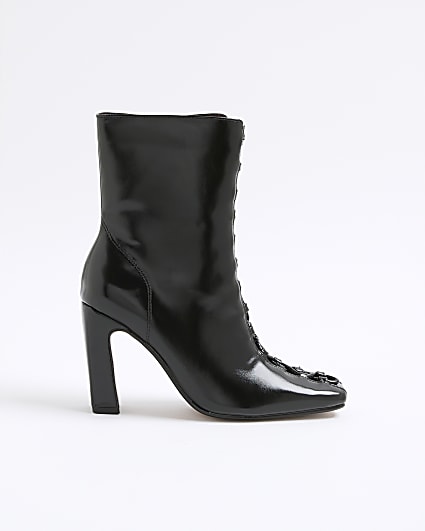 Black Lace Up Heeled Boots