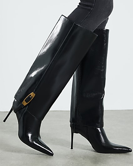 Black 2 In 1 High Leg Heeled Boots