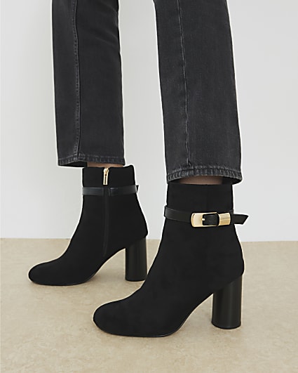Black Wide Fit Faux Suede buckle boots