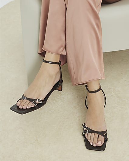 Brown Strappy Low Block Heel Sandals