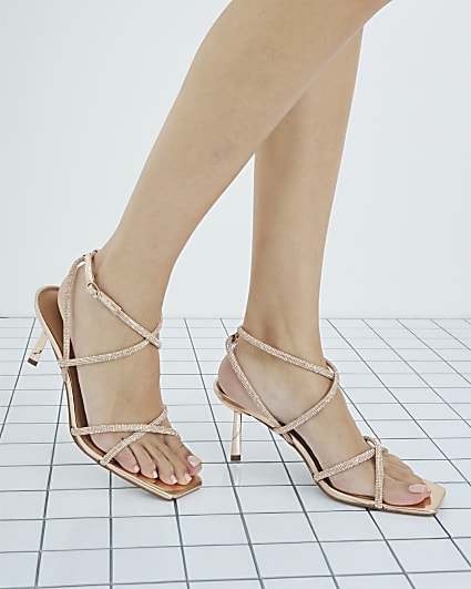 Rose Gold Diamante Strappy Heeled Sandals