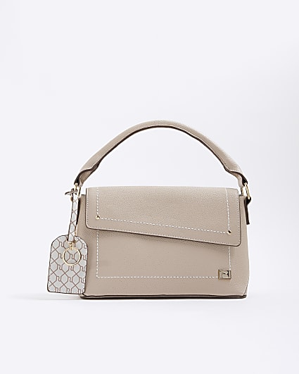 Beige Asymmetric Flap Cross Body Bag