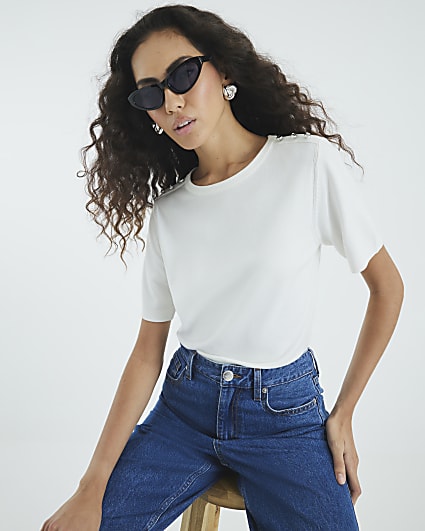 White Knitted Button Detail T-shirt