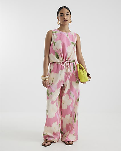 Petite Pink Floral Bubble Hem Tank Top