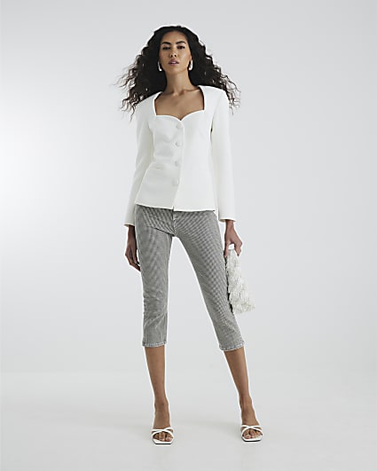White Sweetheart Neckline Blazer