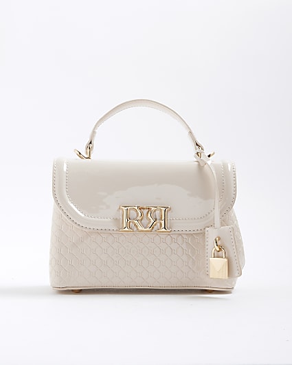 Cream Patent RI Flap Tote Bag
