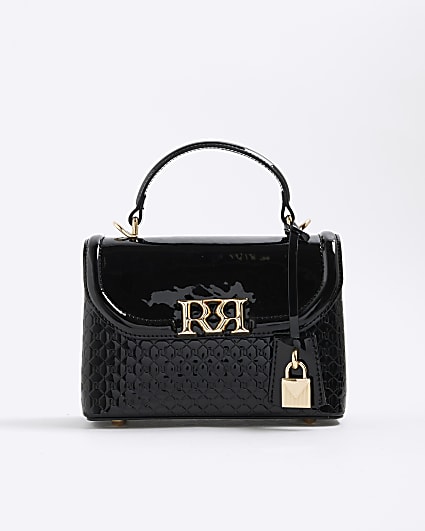 Black Patent RI Flap Tote Bag
