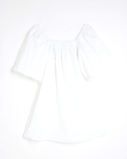 Petite White Puff Sleeve Mini Dress