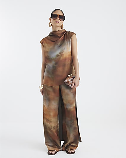 Petite RI Studio Brown High Low Tunic Top