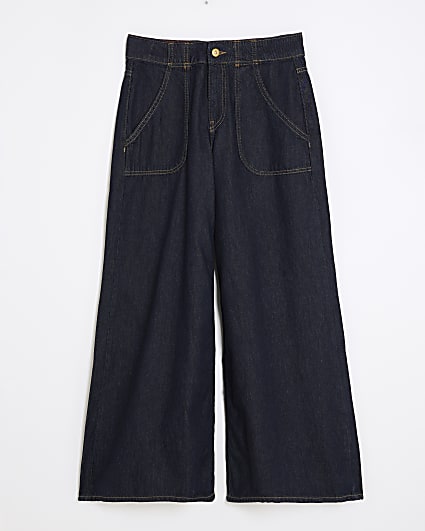 Petite Blue High Rise Baggy Wide Leg Jeans