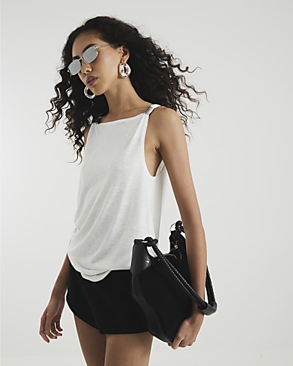 White Scoop Back Drape Tank Top