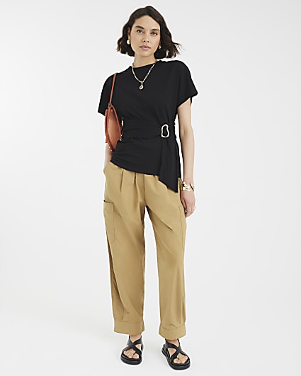 Black Short Sleeve Belted T-shirt