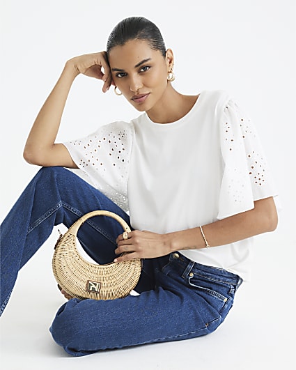 White Short Sleeve Broderie T-shirt