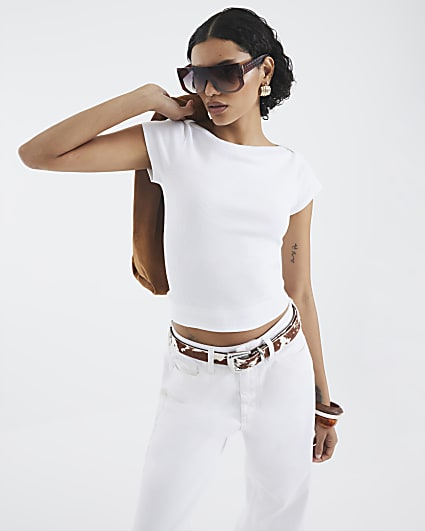 White Short Sleeve Ribbed Top