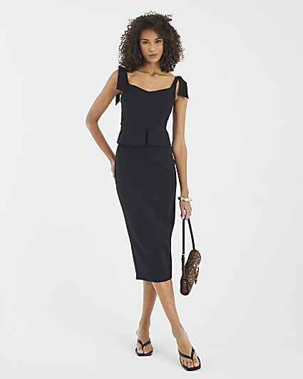 Black Sleeveless Bow Detail Corset Midi Dress