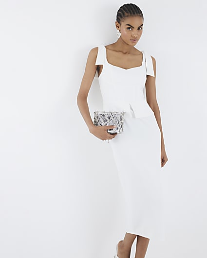 White Sleeveless Bow Detail Corset Midi Dress