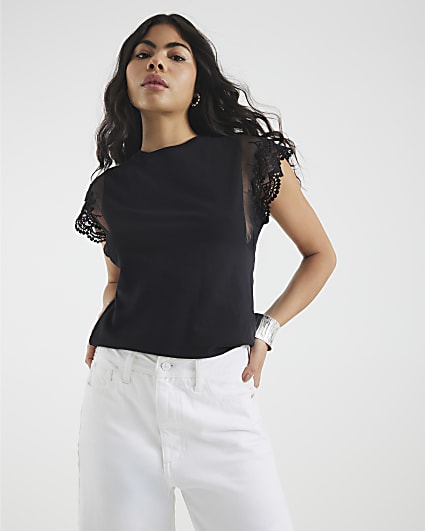 Black Lace Hybrid Short Sleeve T-shirt