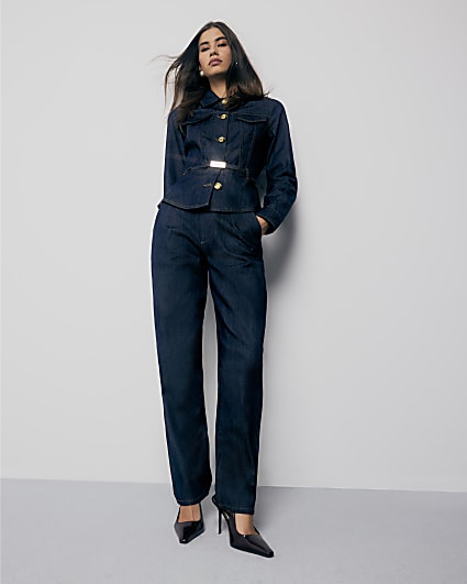 Blue High Rise Tapered Jeans