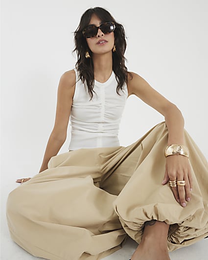White Ruched Textured Tank Top