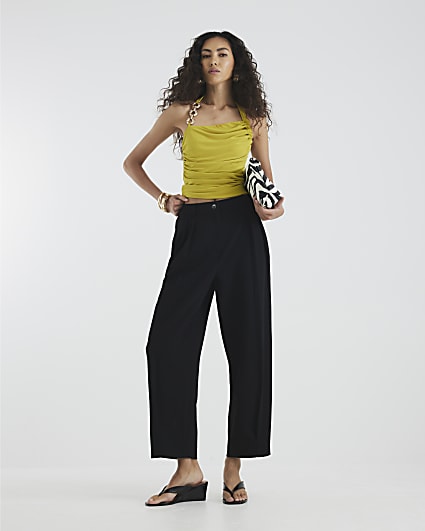 Black Straight Leg Pleated Trousers