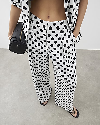White Polka Dot Wide Leg Trousers