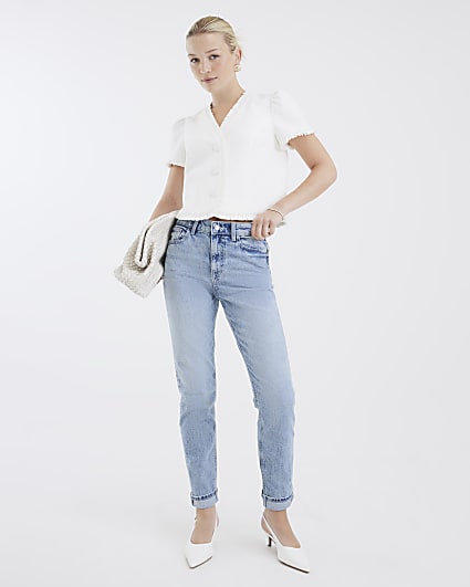 Blue Mid Rise Sculpt Mom Jeans