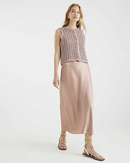 Beige Crochet Waistcoat Hybrid Midi Dress
