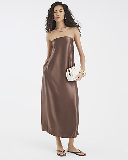 Brown Bandeau Maxi Dress