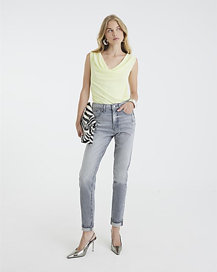 Grey High Rise Mom Jeans