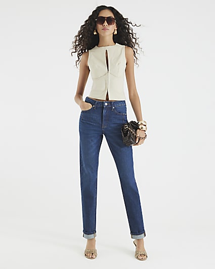 Blue High Rise Mom Jeans