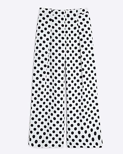 Petite White Polka Dot Wide Leg Trousers