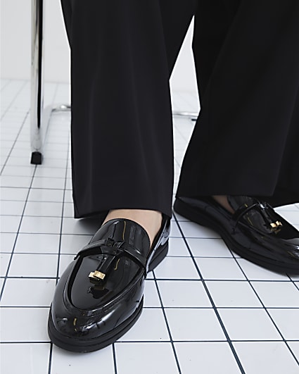 Black Gum Sole Patent Tassle Loafers