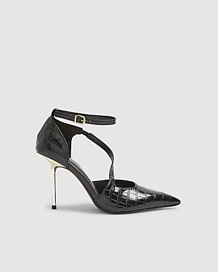 Black Croc Print Metal Heel Shoes