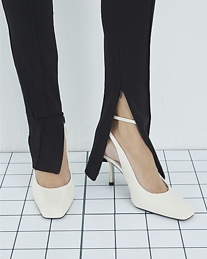 Cream Pointed Toe Sling Back Court Heels