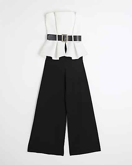 Petite Black Peplum Belted Bandeau Jumpsuit