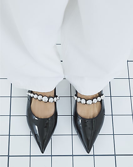 Black Strapped Sling Back Flat Shoes