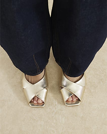 Gold Peep Toe Slingback Shoes