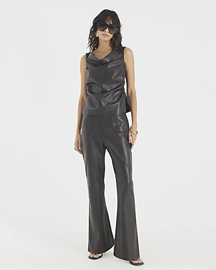 Brown Patch Pocket Fitted Bootcut Trousers