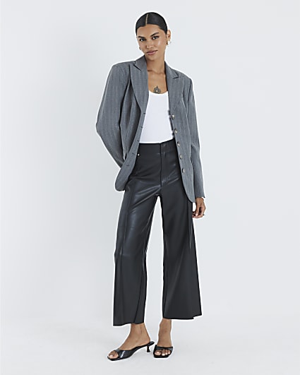 Black Faux Leather Cropped Trousers