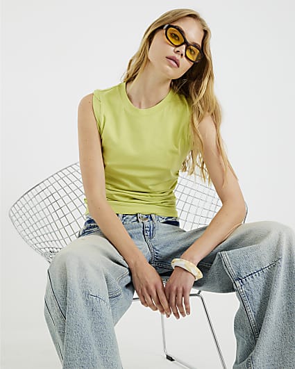 Lime Sleeveless Ruched Side Top