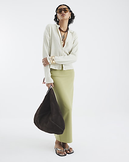 Khaki Neoprene Maxi Skirt