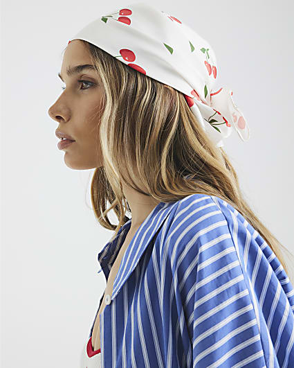 White Cherry Tie Me Up Bandana