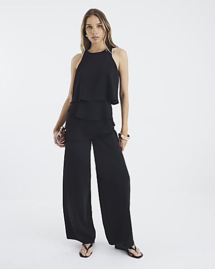 Black Layered Wide Leg Jumpsuit