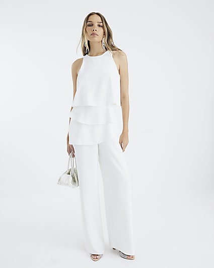 White Layered Wide Leg Jumpsuit